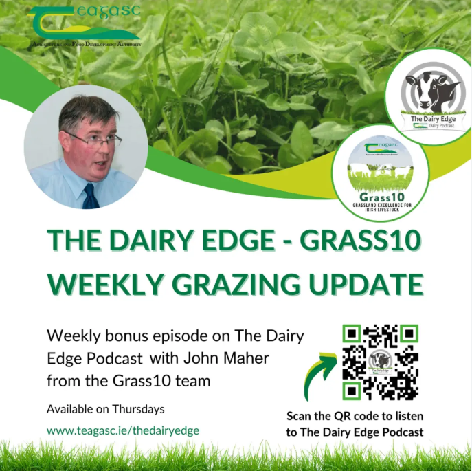 🎧🎙️Link to podcast: pod.fo/e/2f50e0
For this week’s Grass10 grazing management update, John Maher discusses: 
-Current grazing advice🐄
-Lime advice🚜
-Reviews remaining  N and P allowance🌱🍀
There is a grazing update from Enda Armstrong from Galway 🐮🚜