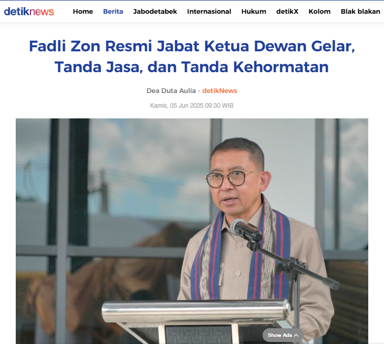 JABATAN INI DIBERIKAN LEWAT KEPRES

Dari sini paham kaan ... kalo Fadli zonk ini ditugaskan oleh presiden untuk

1. Membersihkan nama orba
2. Memberi gelar pahlawan untuk Soeharto
3. Bersihkan nama Prabowo