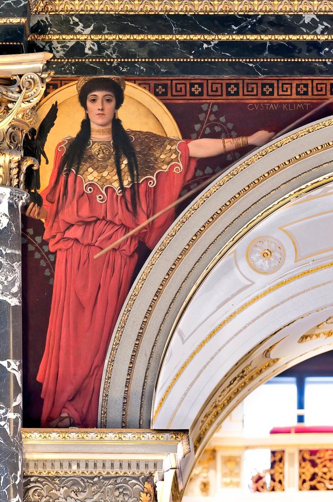 Personification of Ancient Greece by Gustav Klimt. Grand staircase of Vienna Kunsthistorisches Museum. (1890-1891)