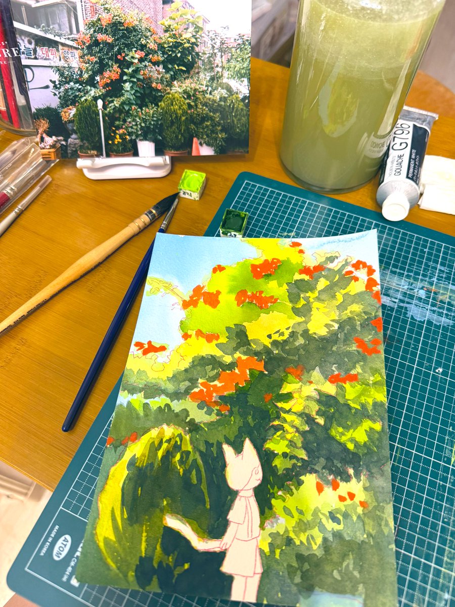 여름의 능소화 그리는중