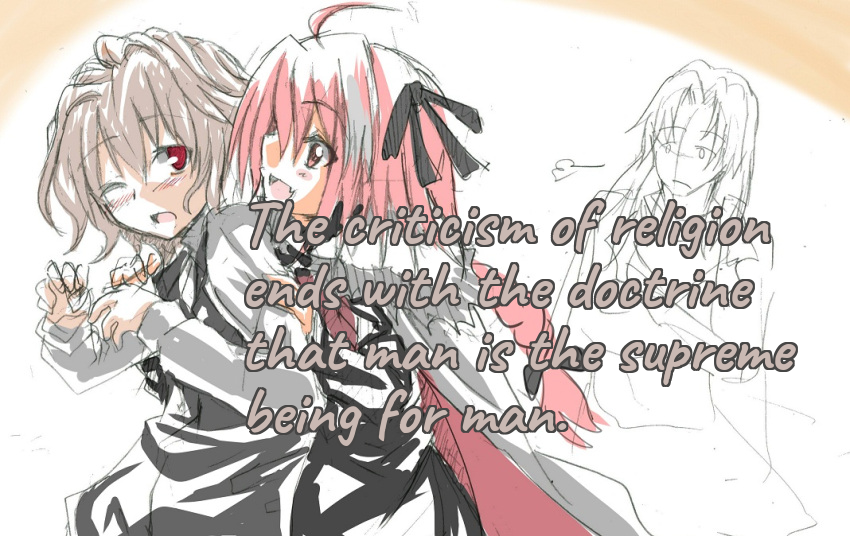 The criticism of religion ends with the doctrine that man is the supreme being for man. (pixiv.net/en/artworks/32…)