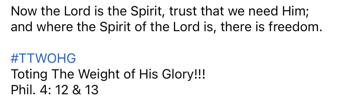 2 Corinthians 3:17

“Now the Lord is the Spirit, and where the Spirit of the Lord is, there is freedom.”