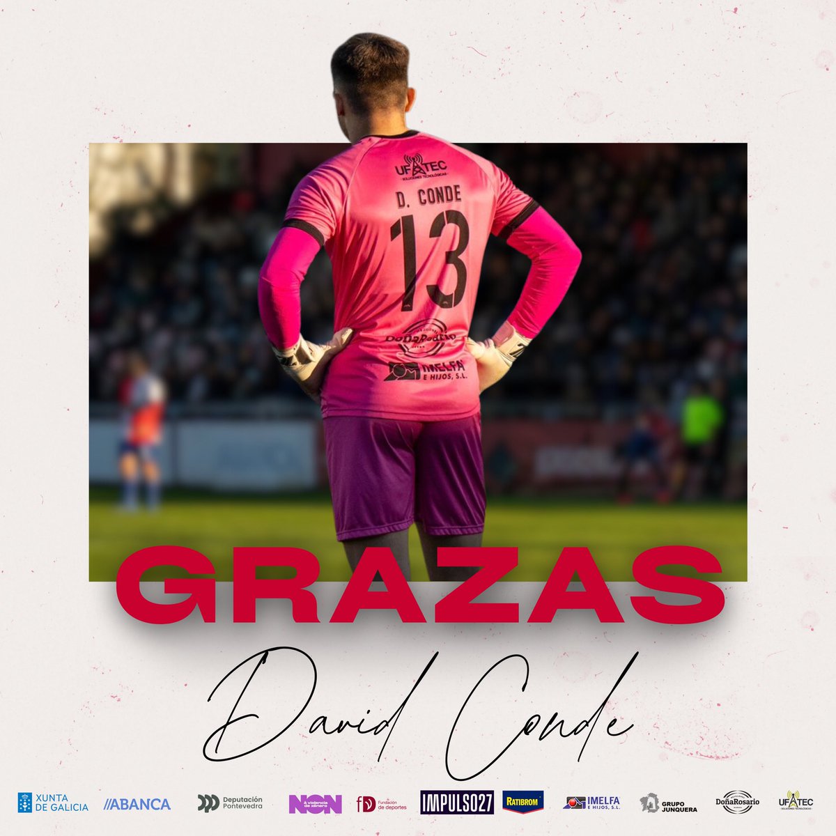 ArosaSCOficial's tweet image. David Conde non continuará no Arosa SC 

O porteiro de Catoira David Conde causa baixa no Arosa SC logo de 11 anos no club. David quixo ter unhas palabras de despedida: 

ℹ️ instagram.com/p/DLuUBVqt95U/…

#ForzaArosa #ArosaSC