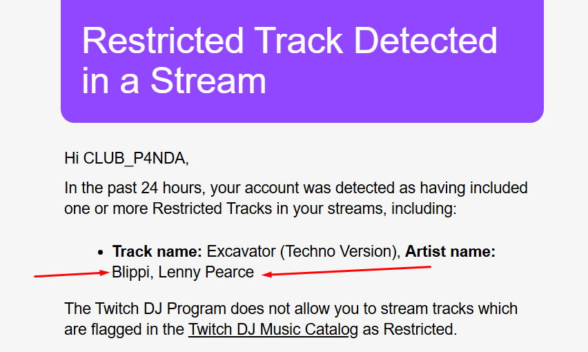 what the faq <a href="/Twitch/">Twitch</a> I just had a warning couple of days ago from a artist/ DJ that was restricted to play on your platform but when I went to go have a look at the list, his name didn't pop up.. 

this sytem is flawed or someone on your side messed up.