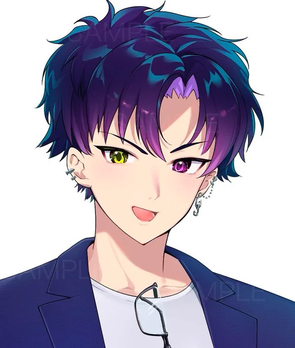 【お仕事報告】 Vライバーの鮫良喜涼さん( #156267win )のイベント用立ち絵を担当いたしました 普段はメガネなのに外してるの最高ですね( '͈ ᵕ `͈ ) #IRIAM