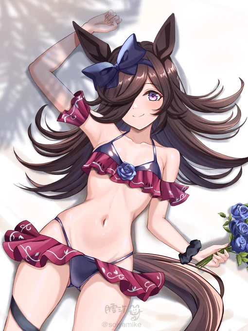 ライスの勝負服風水着を再掲 ちょっと描き直し Rice Shower's swimsuit is inspired by her race outfit! She may be shy, but she's absolutely stunning in this look...! #Umamusume #ビキニの日
