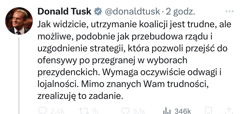 Zaraz, ale po co ofensywa , skoro dzień po zapewnił pan Tusk, że „ten wynik niczego nie zmienia, pracujemy jak dotąd”?