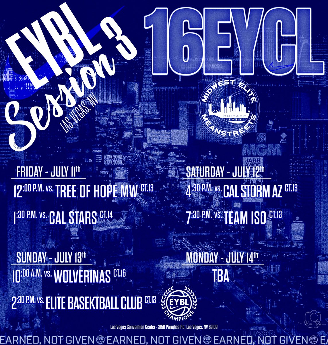 Vegas stage. Lights on. Let’s work.

Our 17U &amp; 17U teams are set for EYBL Session 3. Big matchups, bright lights, no excuses.

Players — share, comment, and repost these schedules so college coaches know exactly where to find you. Let them see the work you’ve put in.