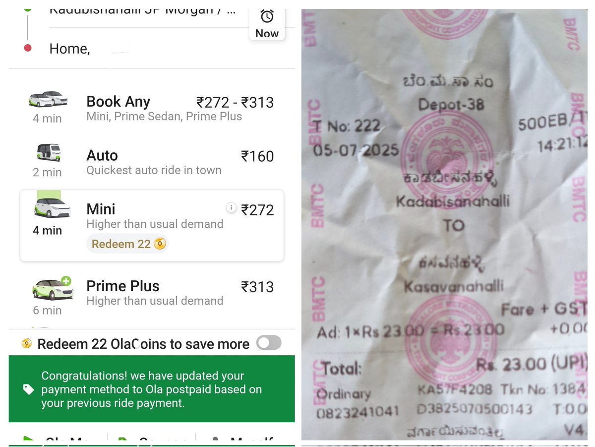 kdevforum's tweet photo. @BMTC_BENGALURU bus from JP Morgan to Kasavanahalli via Sarjapur road costs 23 Rs Vs 272 Rs #Olacab/160Rs auto.
#500EB on weekend is full & we should thank all these citizens due to which easily 40 pvt vehicles are less on Sarjapur Road!
We need V500HS,500EB,500CS every 10min! https://t.co/TXanp3slrb