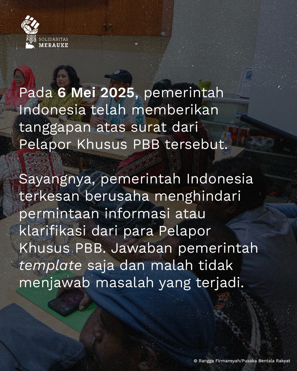 <a href="/IndonesiaFian/">FIAN Indonesia</a> <a href="/WorldRainforest/">World Rainforest Movement (WRM)</a> Para Pelapor Khusus PBB juga menyerukan bahwa kehancuran lingkungan akibat PSN tidak hanya dialami dampaknya oleh masyarakat adat, tetapi juga bagi ekologis keseluruhan.