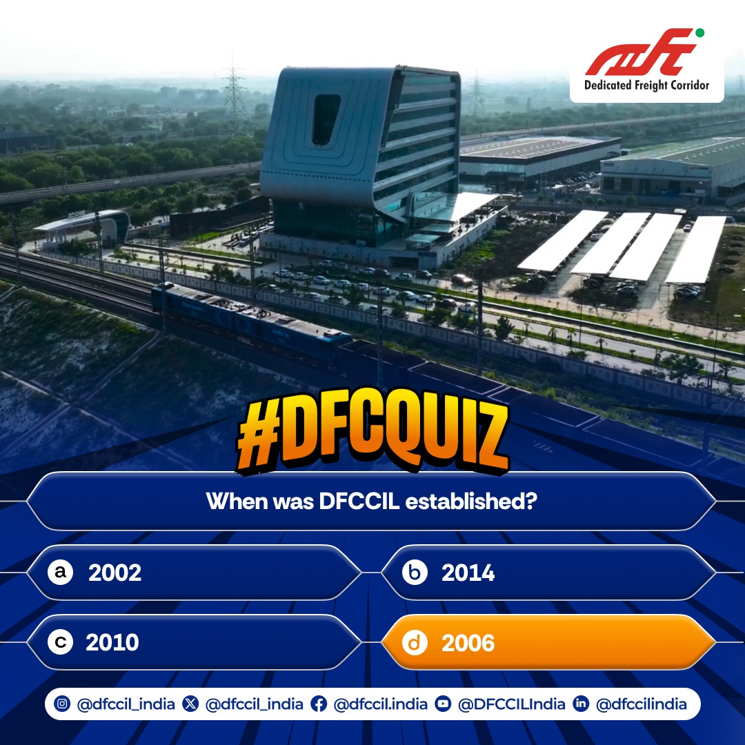 dfccil_india's tweet image. The correct answer to the #DFCQUIZ is (d) 2006!

Thank you to all participants for your enthusiastic responses.

Stay with us for more quizzes and insights.

#DFCCILINDIA #FreightCorridor
