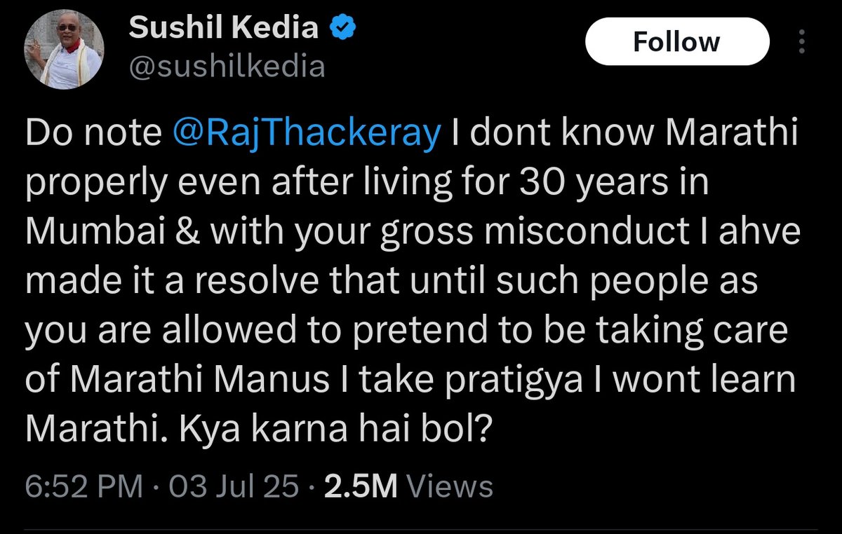 manjifera's tweet photo. @sushilkedia @RajThackeray काय गरज होती.. लास्ट लाइन बोलायची. You all hate the Marathi language that's universal truth. You want money, you want land you want to claim citizenship but you don't want local culture and language. Goto german and tell them same. Ab kya karna hai bol. They will kick you out of. https://t.co/Tdc1eVKwUL