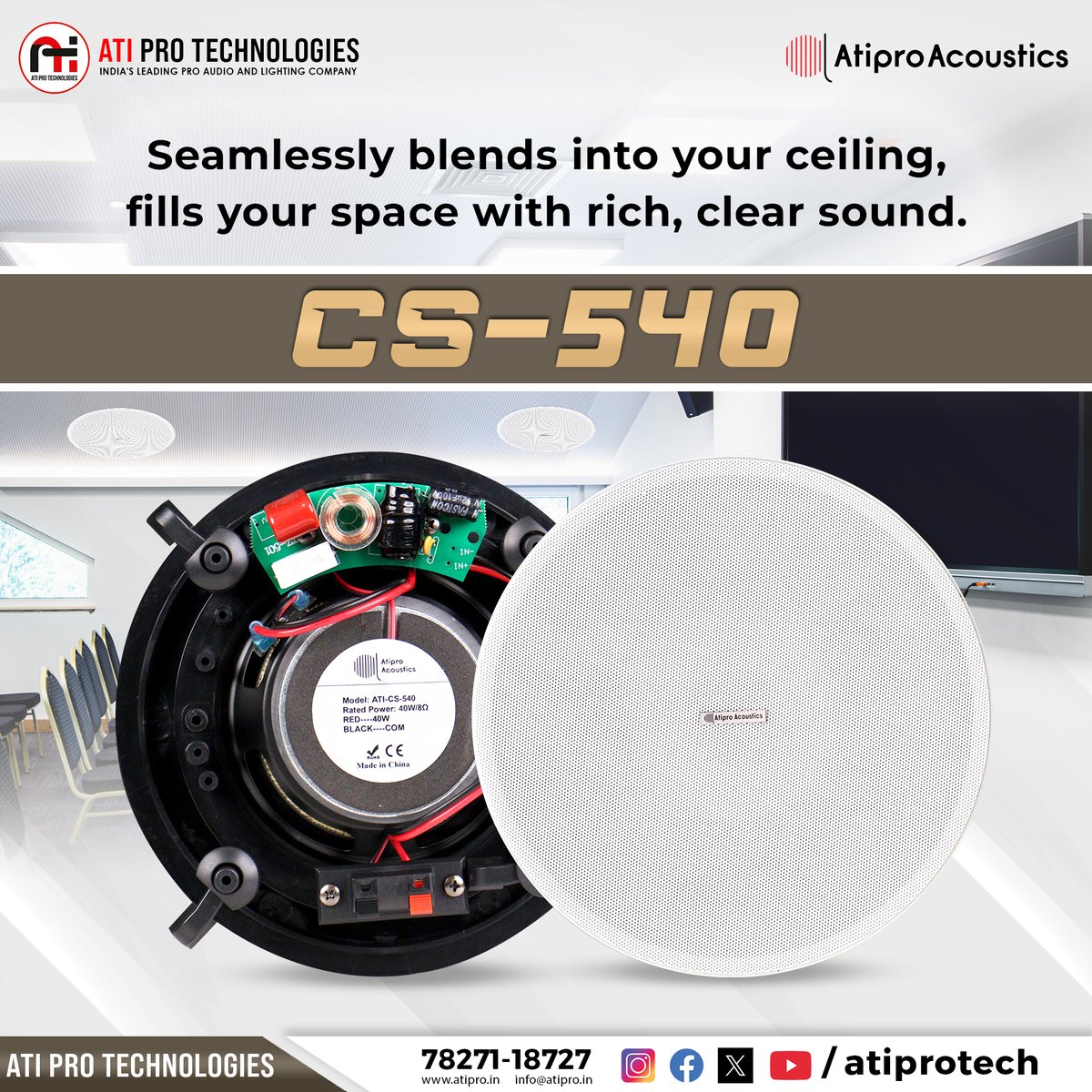 AtiproAcoustic's tweet image. ATI CS 540 Ceiling Speakers – Premium sound, sleek design!
Perfect for homes, offices &amp;amp; venues.
🎧 Crystal-clear audio
⚙️ Easy install
✨ Space-saving &amp;amp; elegant
Upgrade your audio space today!
#ATIProTechnologies #CS540 #CeilingSpeakers #ProAudio #WeAreATIPro