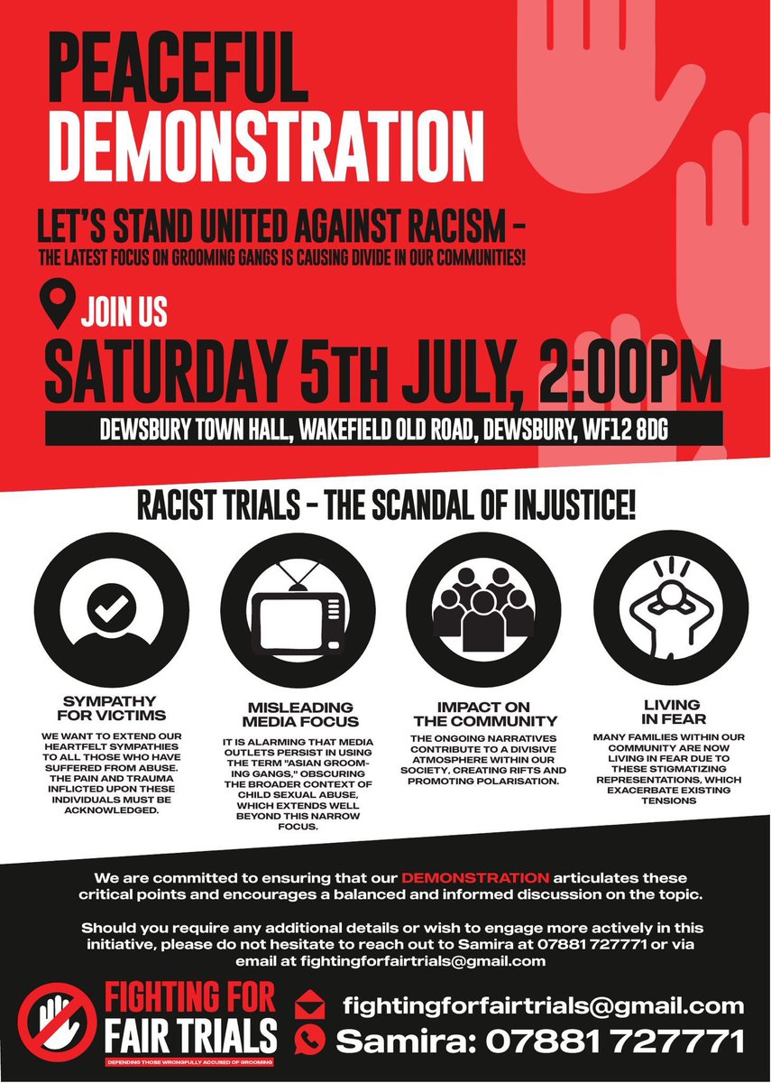 TelfordSurvivor(Correne) (@telford_escaper) on Twitter photo 🚨MUSLIM GROUP MARCHES IN DEWSBURY TO SUPPORT GROOMING GANGS
- Claim the convictions were due to racism
- They believe the GANGS are the real victims
Apparently they will read out names of survivors and claim they lied
Disgusting beyond belief <a href="/fightinforfair/">Fighting For Fair Trials</a> 🚨MUSLIM GROUP MARCHES IN DEWSBURY TO SUPPORT GROOMING GANGS
- Claim the convictions were due to racism
- They believe the GANGS are the real victims
Apparently they will read out names of survivors and claim they lied
Disgusting beyond belief <a href="/fightinforfair/">Fighting For Fair Trials</a>