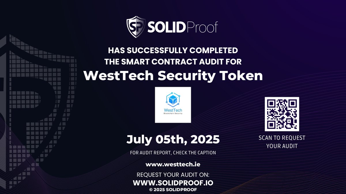 SolidProof.io Daily (@solidproof_news) on Twitter photo We have finished the smart contract audit process for <a href="/WestTechWeb3/">WestTech Technologies Limited</a>🛡️
📷Check our findings and security score here:
app.solidproof.io/projects/westt…
Need a Smart contract audit, KYC or development support? Send us a message, our sales team will gladly make a customized offer for you! We have finished the smart contract audit process for <a href="/WestTechWeb3/">WestTech Technologies Limited</a>🛡️
📷Check our findings and security score here:
app.solidproof.io/projects/westt…
Need a Smart contract audit, KYC or development support? Send us a message, our sales team will gladly make a customized offer for you!