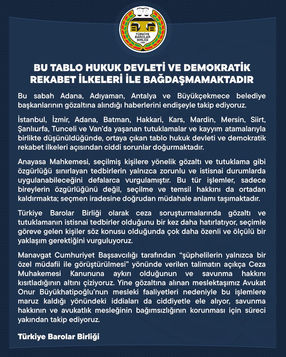 Bu Tablo Hukuk Devleti ve Demokratik Rekabet İlkeleri İle Bağdaşmamaktadır

👉  barobirlik.org.tr/Haberler/85775