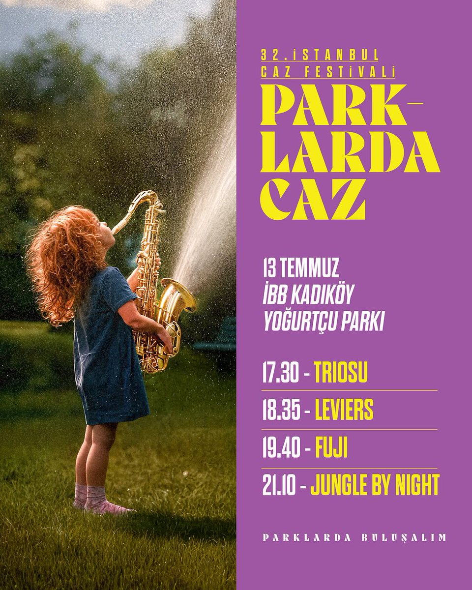 Festivalin gelenekselleşen etkinliklerinden Parklarda Caz’ın ücretsiz konserleri bu yıl da cazı doğayla buluşturacak. 🌳

Parklarda Caz, bu yıl 6 Temmuz Pazar günü Ataşehir Amfili Park, 12 Temmuz Cumartesi günü Beylikdüzü Yaşam Vadisi ve 13 Temmuz Pazar günü İBB Kadıköy Yoğurtçu