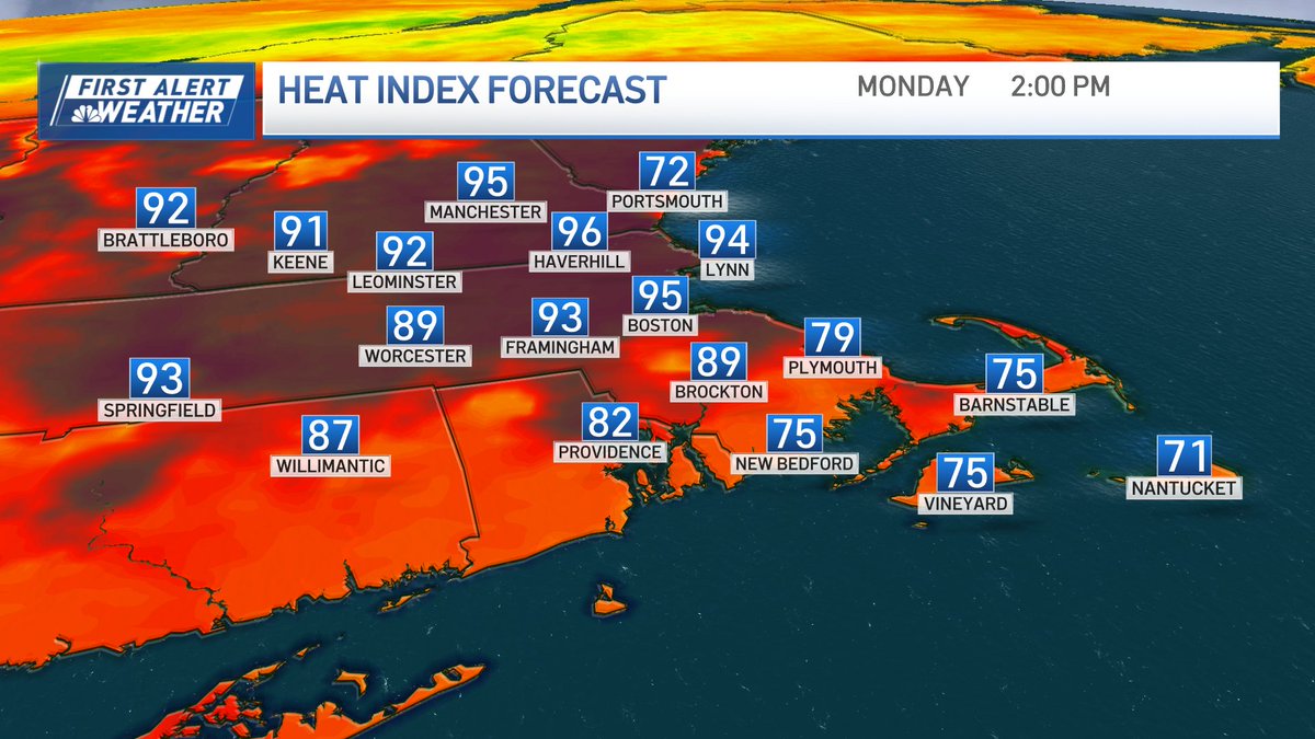 Dominic Brown (@dominicbrowntv) on Twitter photo First Alert: Get ready for more heat and humidity here in Boston. A Heat Advisory is in effect from Sunday morning through Monday evening. Feels-like temps could range between 95 and 100 degrees. <a href="/NBC10Boston/">NBC10 Boston</a> First Alert: Get ready for more heat and humidity here in Boston. A Heat Advisory is in effect from Sunday morning through Monday evening. Feels-like temps could range between 95 and 100 degrees. <a href="/NBC10Boston/">NBC10 Boston</a>