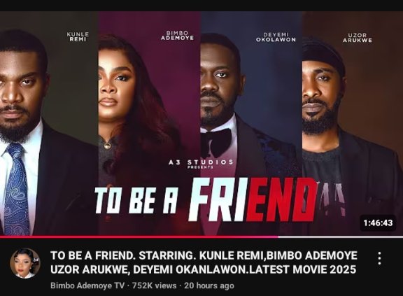 Greatness. Cargo Agent ✈️🌎 (@greatness0220) on Twitter photo It's been a while I cried man but watching this, it made me cry and I really needed it. 🥺
God bless you <a href="/BimboAdemoye/">Bimbo Ademoye</a>
<a href="/_deyemi/">DeyemiTheActor</a> is Goated
<a href="/uzorarukwe/">Uzor ‘Dark Horse’ Arukwe</a> is the best
<a href="/KunleRemi/">HIS EXCELLENCY KR</a> is the perfect antagonist
This is a Masterpiece!!
Netflix standard!!
Avengers cast!!
<a href="/BimboAdemoye/">Bimbo Ademoye</a> 🙌 It's been a while I cried man but watching this, it made me cry and I really needed it. 🥺
God bless you <a href="/BimboAdemoye/">Bimbo Ademoye</a>
<a href="/_deyemi/">DeyemiTheActor</a> is Goated
<a href="/uzorarukwe/">Uzor ‘Dark Horse’ Arukwe</a> is the best
<a href="/KunleRemi/">HIS EXCELLENCY KR</a> is the perfect antagonist
This is a Masterpiece!!
Netflix standard!!
Avengers cast!!
<a href="/BimboAdemoye/">Bimbo Ademoye</a> 🙌