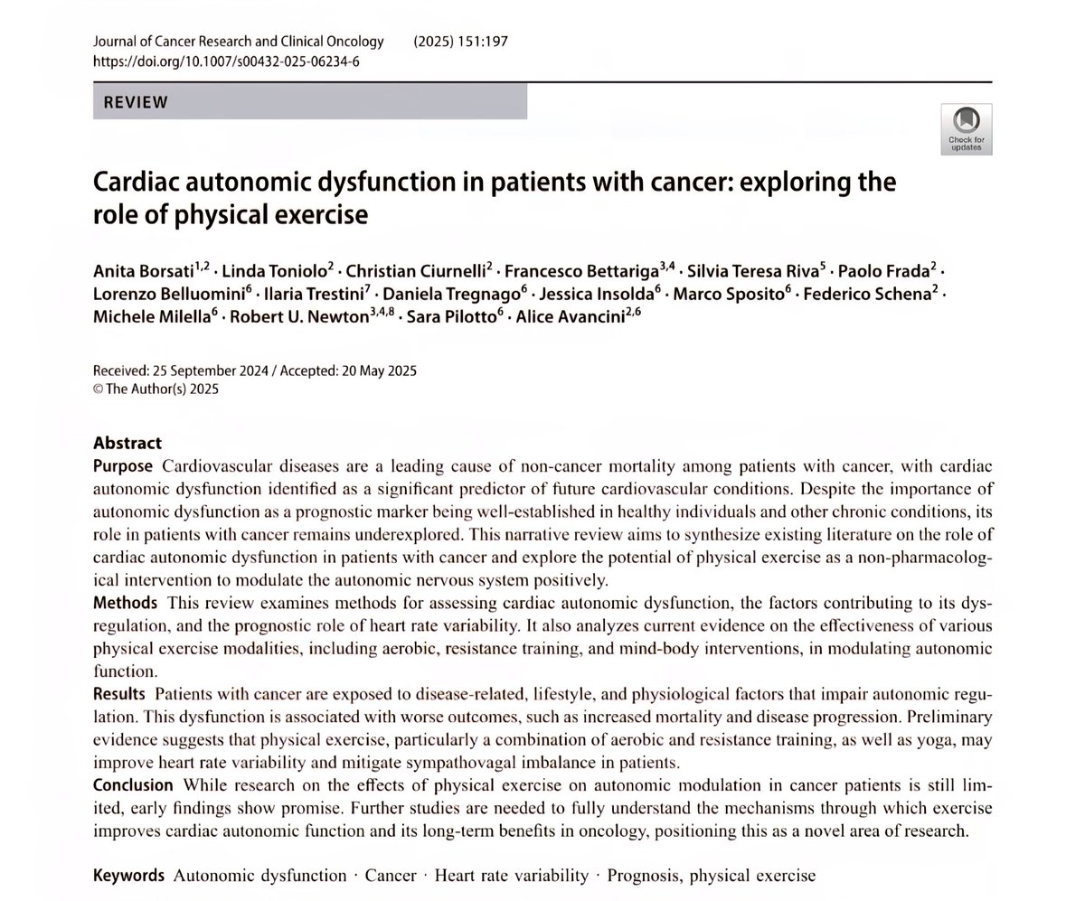 AvanciniAlice's tweet image. #Cardiac #autonomic #dysfunction is associated with worse #survival, #inflammation and #immunesuppression in patient with cancer... but #exercise may help to improve the symoato-vagal impariment... Our review about that is just published 👊 pubmed.ncbi.nlm.nih.gov/40579617/