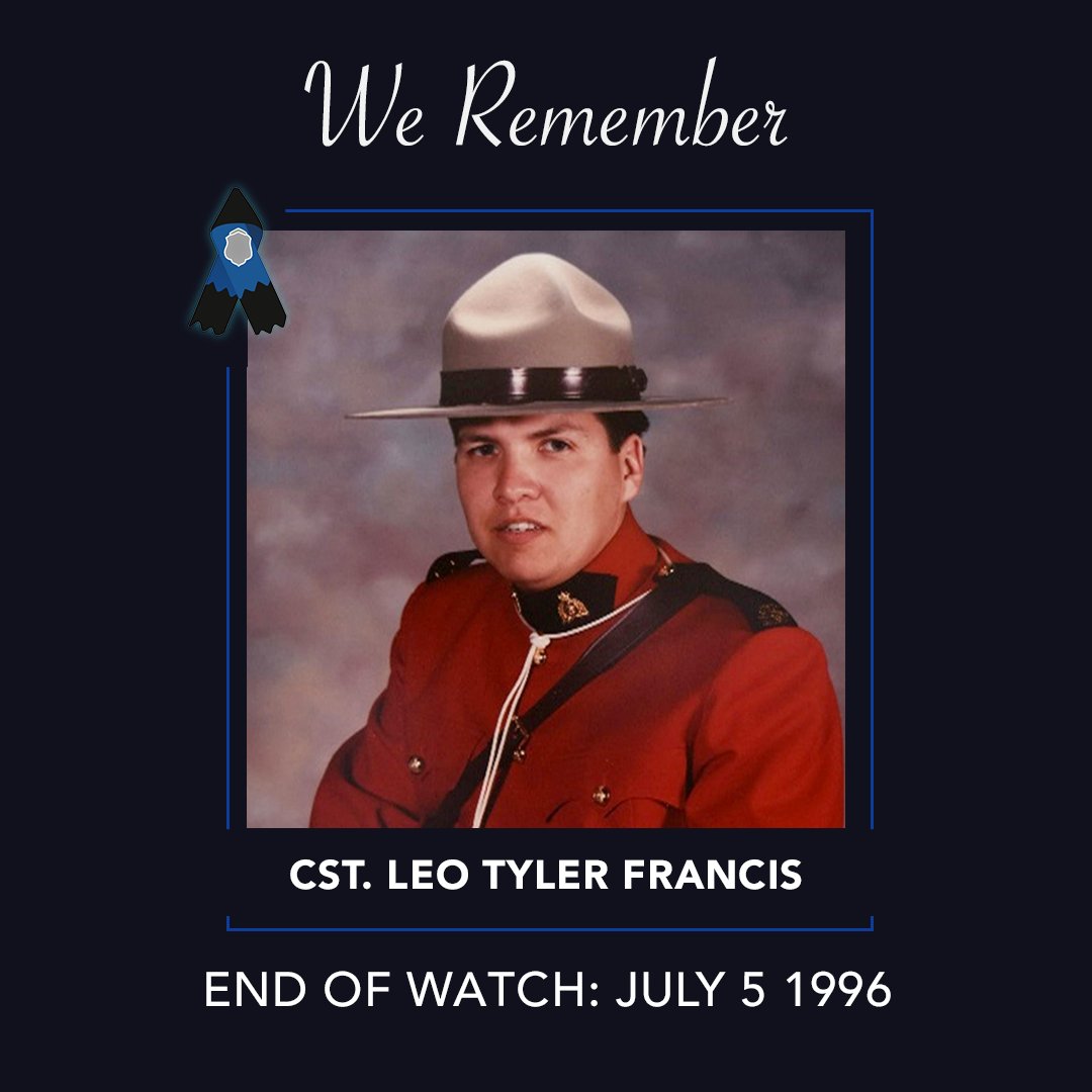 We remember Cst. Leo Tyler Francis, who died from injuries sustained when he was accidentally trapped between a police car and a motor home in Oromocto, New Brunswick. #RCMPNeverForget