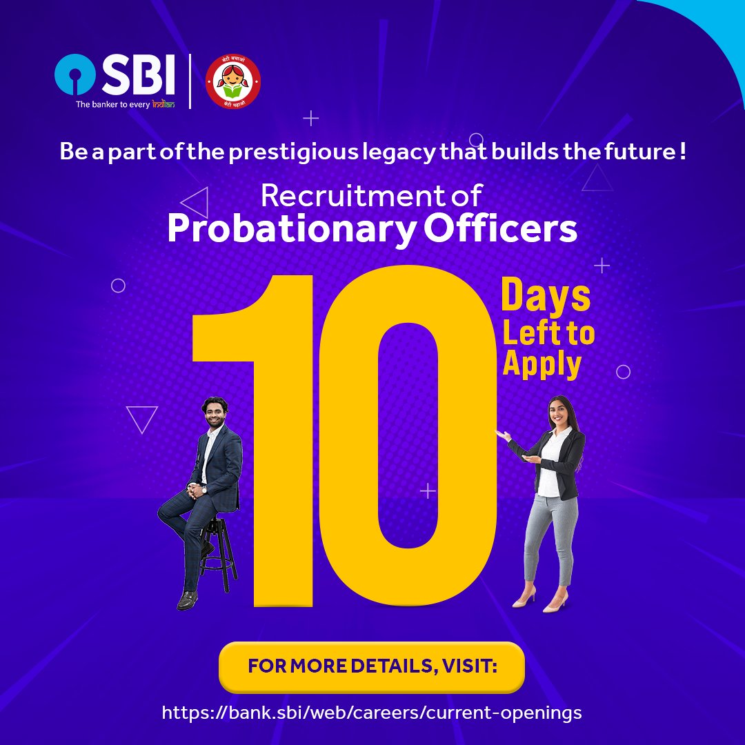 Just 10 days left to begin your journey towards a fulfilling career as an SBI Probationary Officer.

Secure your future. Join the prestigious legacy.

APPLY NOW: bank.sbi/web/careers/cu…