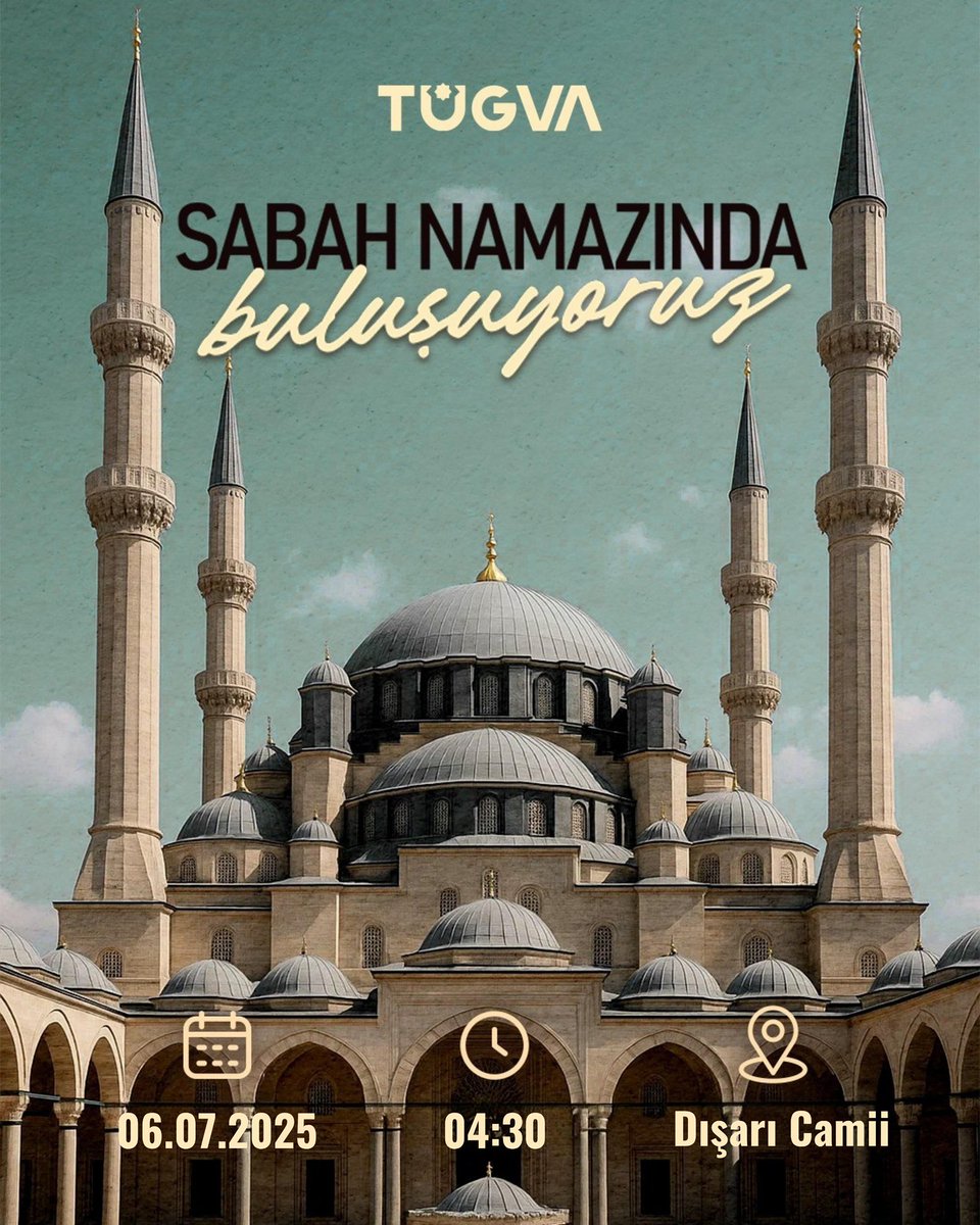 Sabaha iz bırak

Tügva Niğde olarak 6 Temmuz 2025 pazar günü saat 04.30 Dışarı Camii'nde buluşuyoruz 

Sabah namazı ve hoş bir sohbetle güne birlikte başlayalım.

Haydi sabaha iz bırakalım.