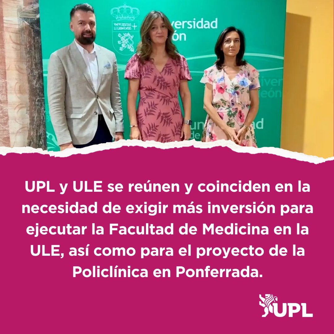 UPLeones's tweet image. 📚 UPL y ULE se reúnen y coinciden en la necesidad de exigir más inversión para ejecutar la Facultad de Medicina en la ULE, así como para el proyecto de la Policlínica en #Ponferrada.

👉 UPL trasladó su apoyo para fortalecer la ULE, una institución fundamental para #Leonesp.
