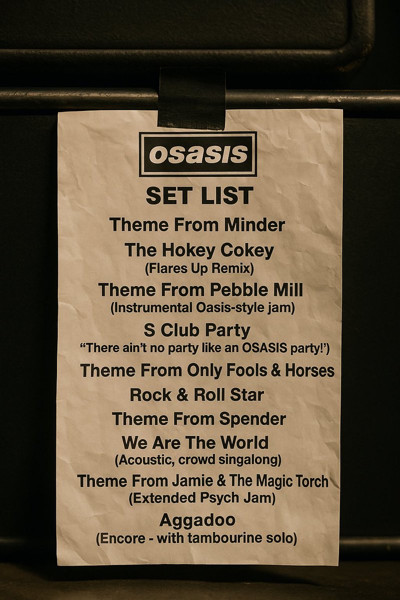 My mate (Dewners) is backstage for night 2 of Oasis and apparently the setlist is completely different today. Screengrab this before it gets taken down.