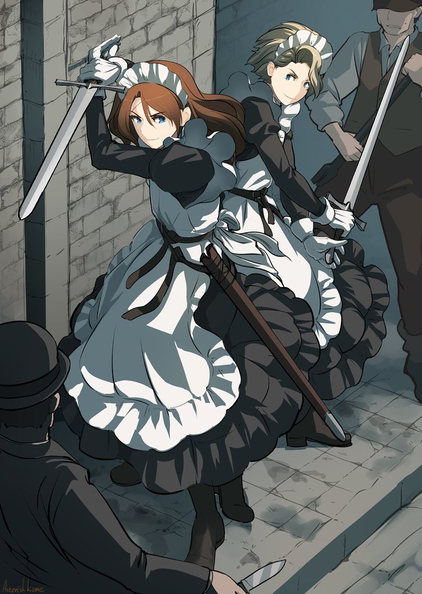 メイド剣士たちが ならず者に対抗して自警団化する…。
それより ちょっと前のお話です。
以降徐々に、メイドたちが徒党を組むようになります。 