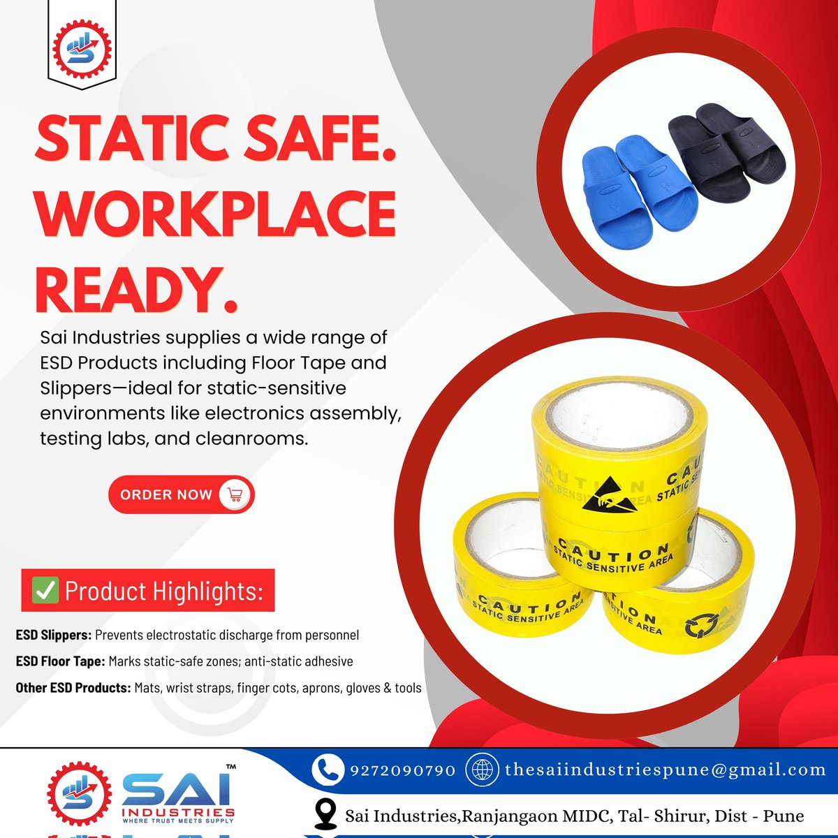 Sai__Industries's tweet image. Eliminate static risks. Sai Industries offers complete ESD protection—from conductive slippers to ESD floor tapes—ensuring safe handling of sensitive equipment and reliable anti-static coverage across your facility.

#saiindustries #ESDProtection #AntiStaticSolution