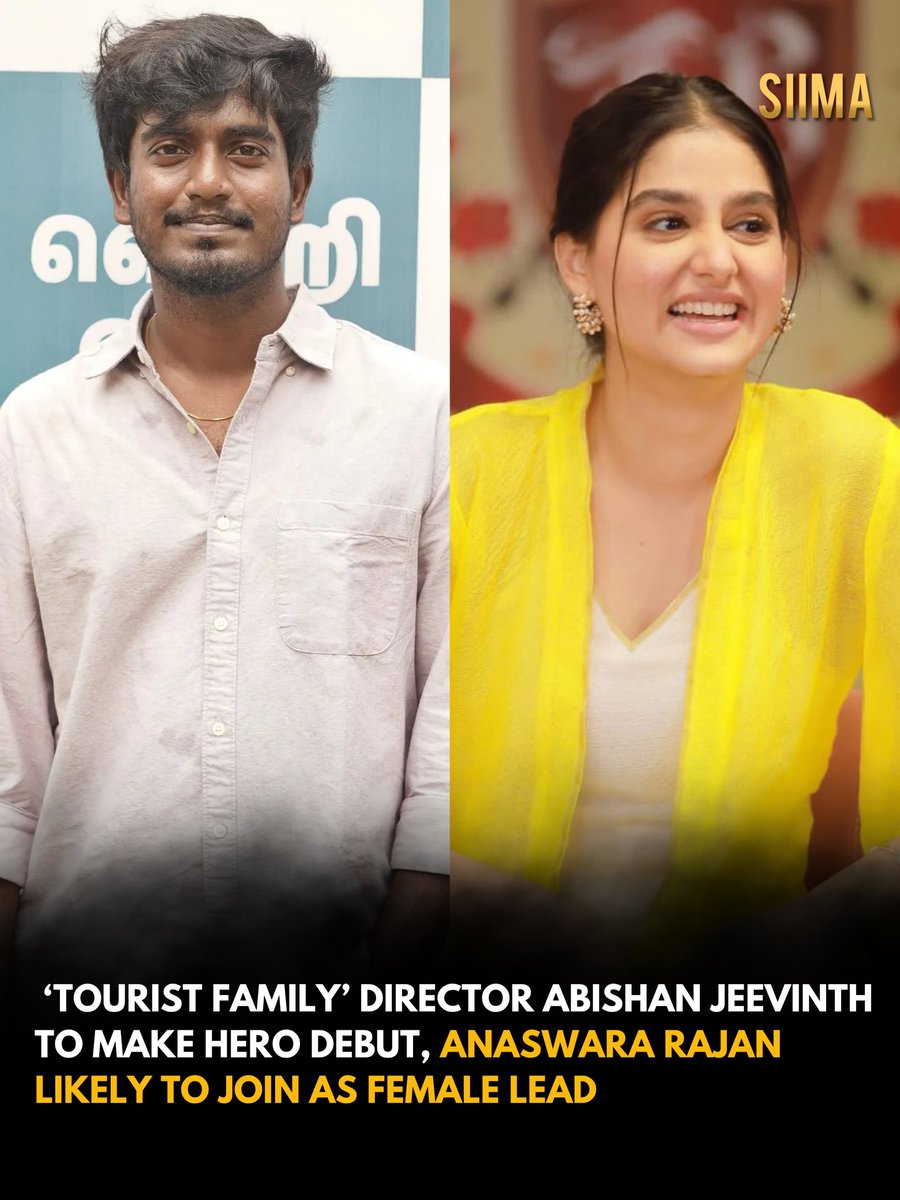 SIIMA (@siima) on Twitter photo Abishan Jeevinth, known for directing Tourist Family, is set to make his debut as a lead actor in a new film helmed by the co-director of the same project.
Anaswara Rajan is likely to play the female lead, promising a fresh and exciting on-screen pairing.
<a href="/Abishanjeevinth/">Abishan Jeevinth</a> Abishan Jeevinth, known for directing Tourist Family, is set to make his debut as a lead actor in a new film helmed by the co-director of the same project.
Anaswara Rajan is likely to play the female lead, promising a fresh and exciting on-screen pairing.
<a href="/Abishanjeevinth/">Abishan Jeevinth</a>