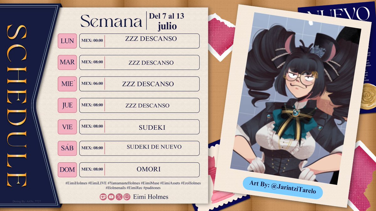 Si me desaparecí IM SO SORRY. Este calendario sera para el siguiente fin de semana, como dije por mi trabajo a veces no podre hacer stream entre semana-  

Este domingo 6 de julio les dire que hacemos, Hoy saldre asi que no se si se hará algo jeujue