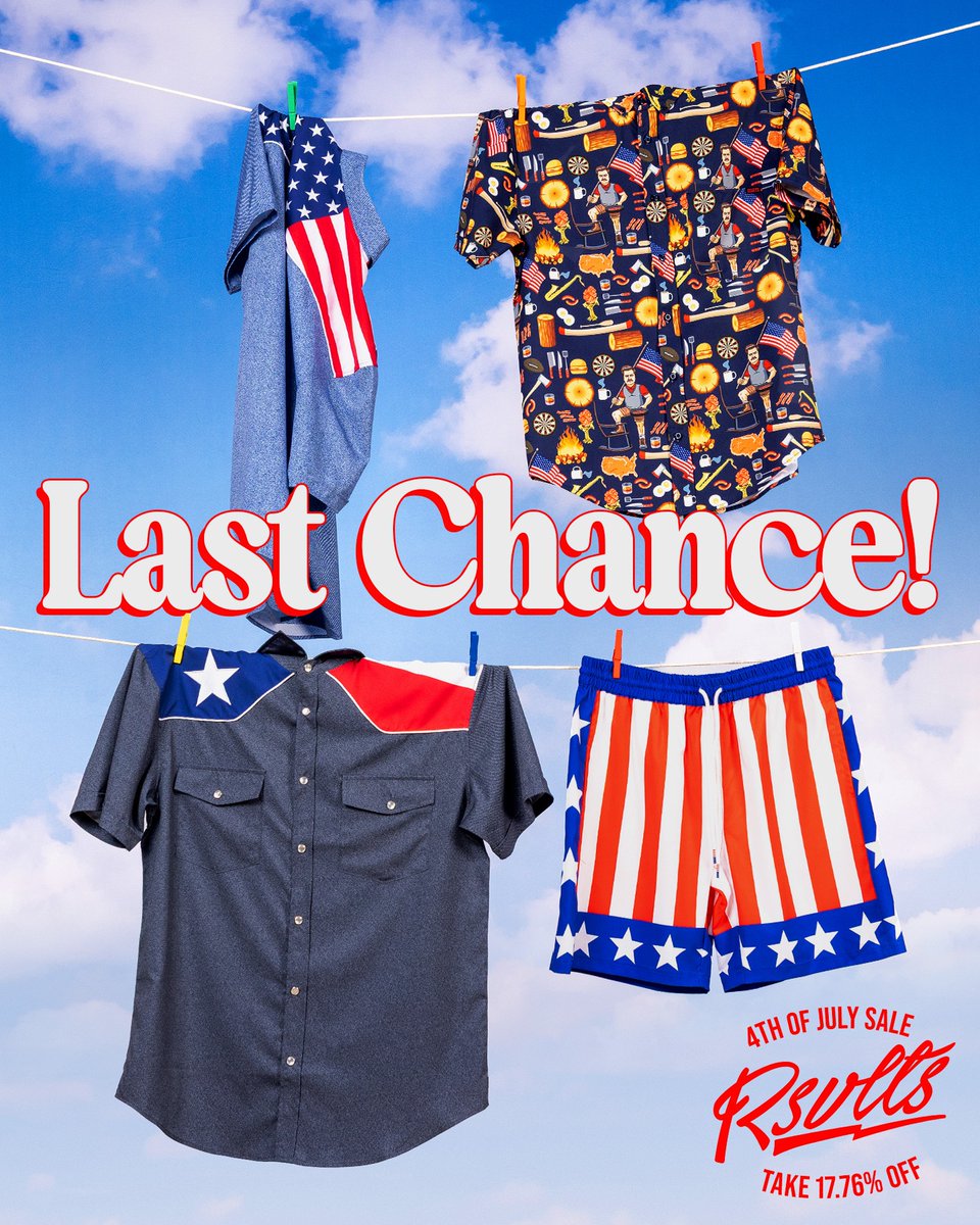 RSVLTS's tweet image. We interrupt your scheduled weekend shenanigans to remind you that tomorrow, July 6th is your 🚨 LAST DAY 🚨 to shop the RSVLTS 17.76% sale 🇺🇸

That&apos;s all. Carry on!

rsvlts.com