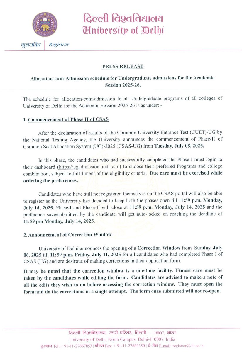 D_U_Teachers's tweet image. #DU official notification #CSAS for #DU_Admissions_2025. The first admissions will happen on 19 July 2025

#DelhiUniversity 

#DU_UG_Admissions_2025