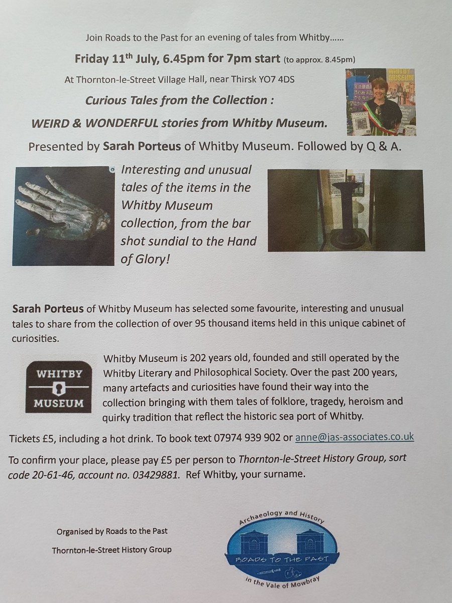 TLSBigDig's tweet image. Reminder! Talk this Friday TLS village hall 6:45 for 7 Weird &amp;amp; Wonderful stories from the Whitby Museum by Sarah Porteus. £5 Inc. hot drink.@CBA_Yorkshire