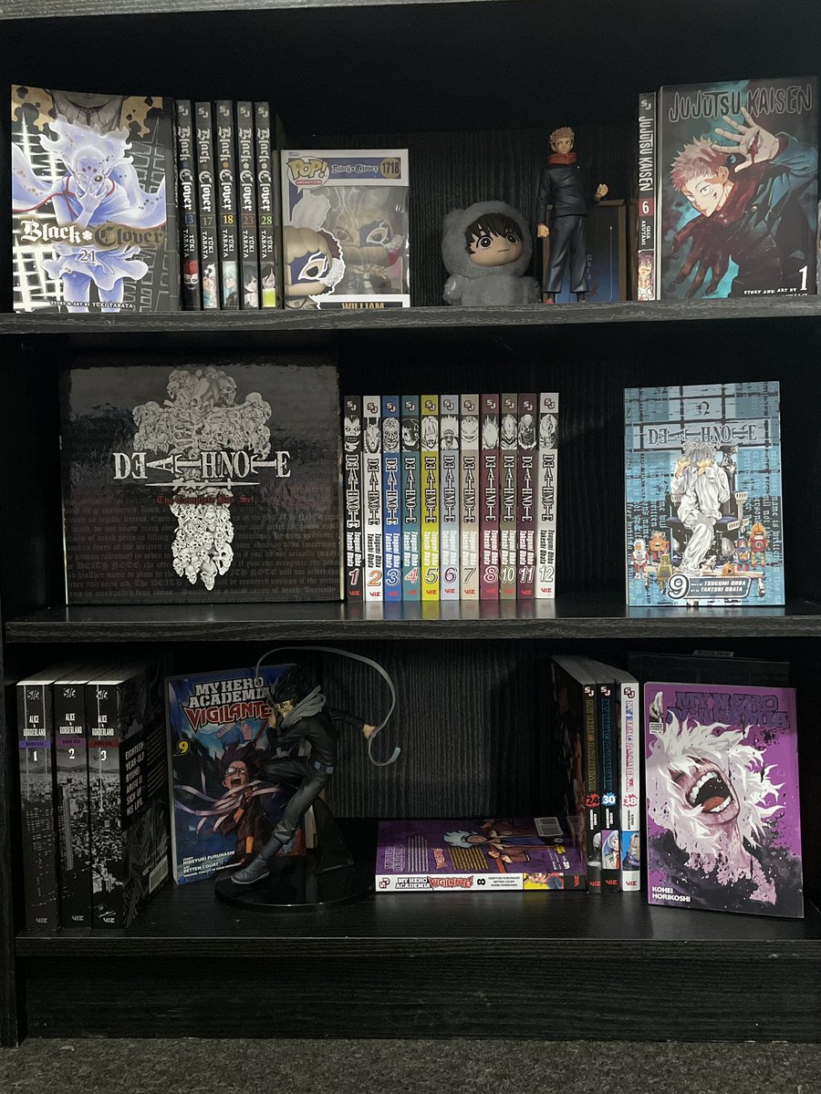 rayasunshiney's tweet image. loser shelf display (waiting for more mha to go in the ugly gap at the bottom)
