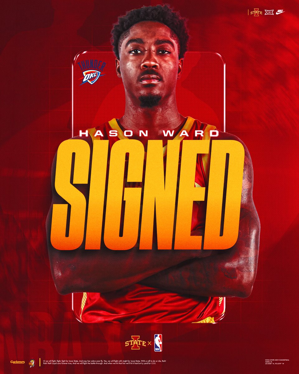 Summer League with the Champs.

Hason Ward will play with Oklahoma City in the NBA Summer League.

#Cyclones | #C5C | #NBAClones