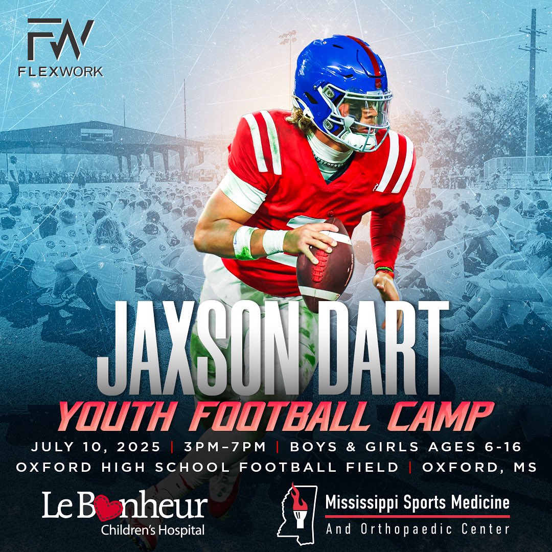 Year 2 — Oxford📍 July 10, Let’s Run It Back! Last camp was a blast and I’m even more excited to hit the field with y’all AGAIN! Can’t wait to see y’all SOON!
Sign up link: flexworksports.com/camps-1/jaxson…