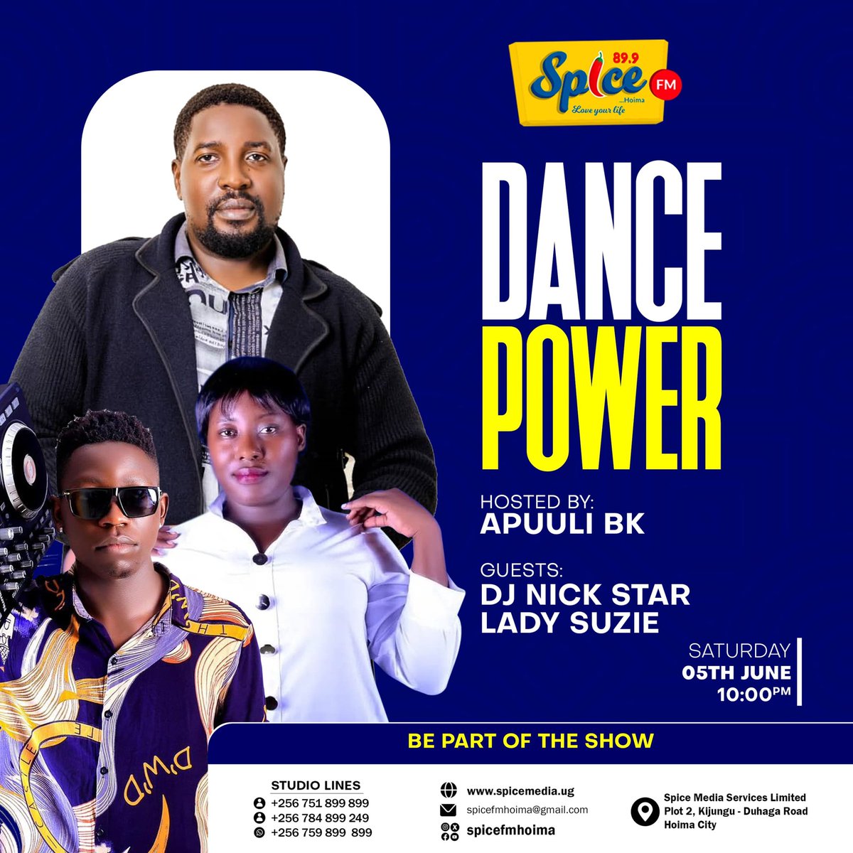 SpiceFMHoima's tweet photo. LESS TALK...MORE MUSIC;
Looking for a weekend filled with entertainment.#DancePower
Catch all the vibes today starting at 10pm On Air and online with @ApuuliB 
#SpiceFmDancePower https://t.co/5w9p5QX8oC