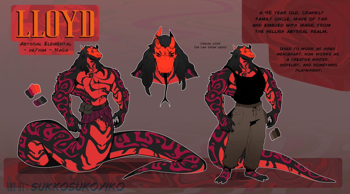 SukkoSukoyiko's tweet image. tw // body horror
lloyd. Ex- mercenary/bountyhunter, now local family uncle. Abyssal snake turned creative writer.