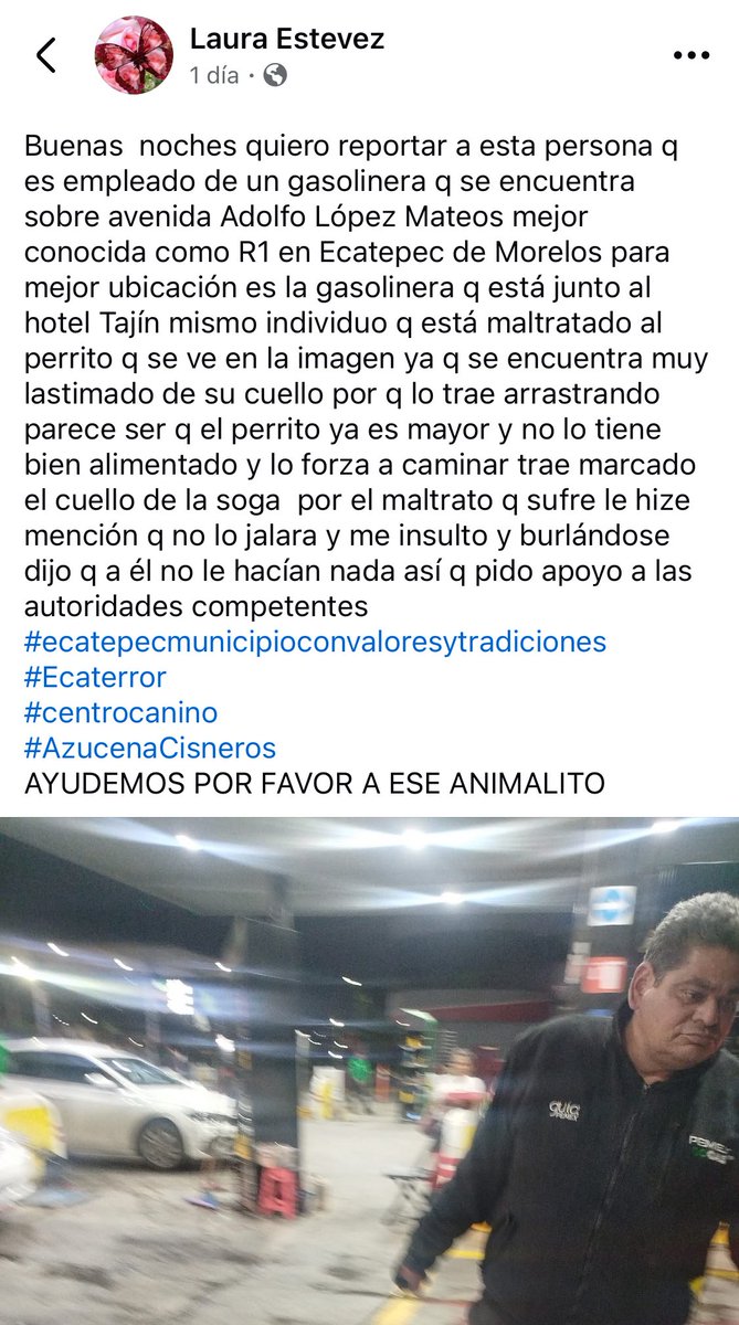 Buenas  noches quiero reportar a esta persona q es empleado de un gasolinera q se encuentra sobre avenida Adolfo López Mateos mejor conocida como R1 en Ecatepec de Morelos para mejor ubicación es la gasolinera q está junto al hotel Tajín mismo individuo q está maltratado al