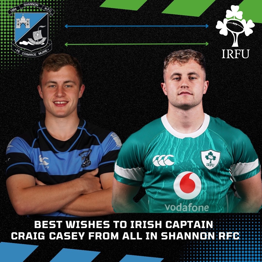 Shannon_RFC's tweet image. Best of luck to @irishrugby captain Craig Casey in tonight’s match v Georgia kicking off at 6pm. What a fantastic honour for Craig, well done - we’re so proud 💪🏻 🇮🇪⚫️🔵☘️