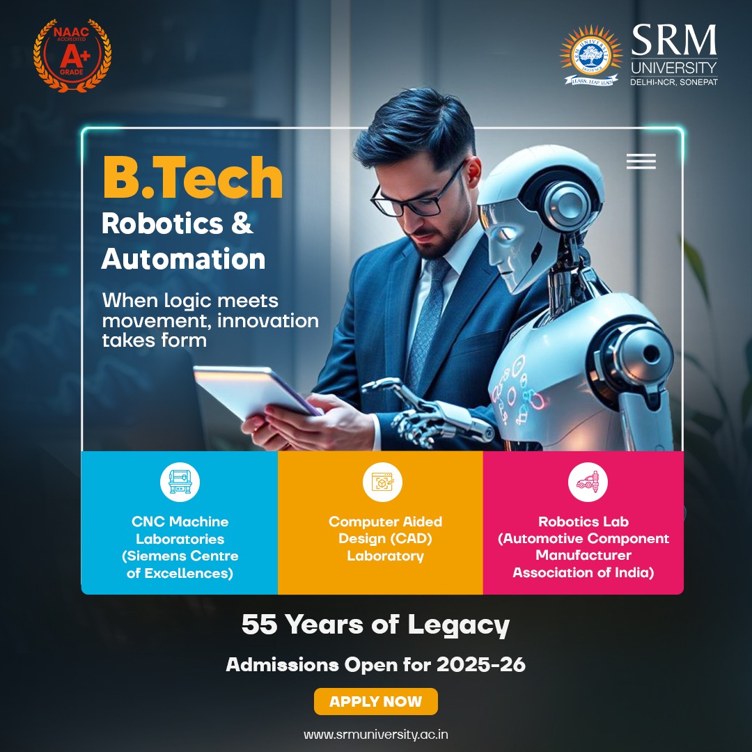 SRMH_University's tweet image. Build the future where machines move with your mind. B.Tech Robotics &amp;amp; Automation at SRMUH — where innovation gets engineered.

#SRMUH #RoboticsAndAutomation #TechWithPurpose #FutureEngineered #InnovationInMotion #SRMUH2025 #NextGenEngineers #LearnLeadInspire