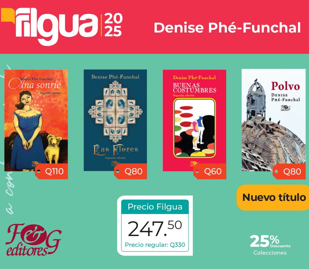 Para los seguidores de Denise Phé-Funchal (<a href="/DPheFunchal/">Denise Phé-Funchal 🪆</a>), una voz impredecible en la literatura nacional, en F&amp;G Editores tenemos en oferta especial su obra. Denise firmará libros el sábado 12 de julio a las 18:00. Estamos en el stand 149-252