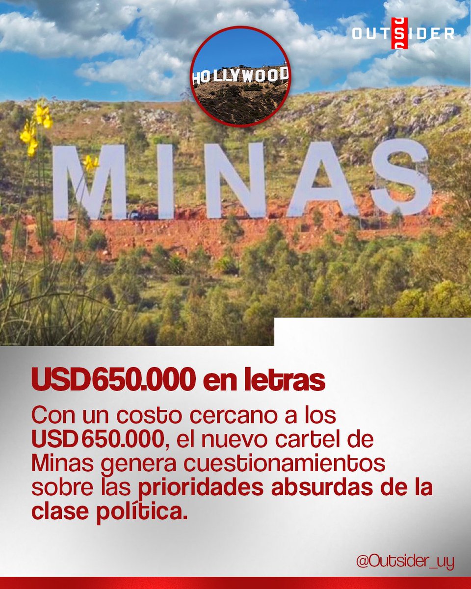 🫰| Culminaron las obras del cartel al estilo “Hollywood” en Minas, el cual tuvo un costo aproximado de USD 650.000.