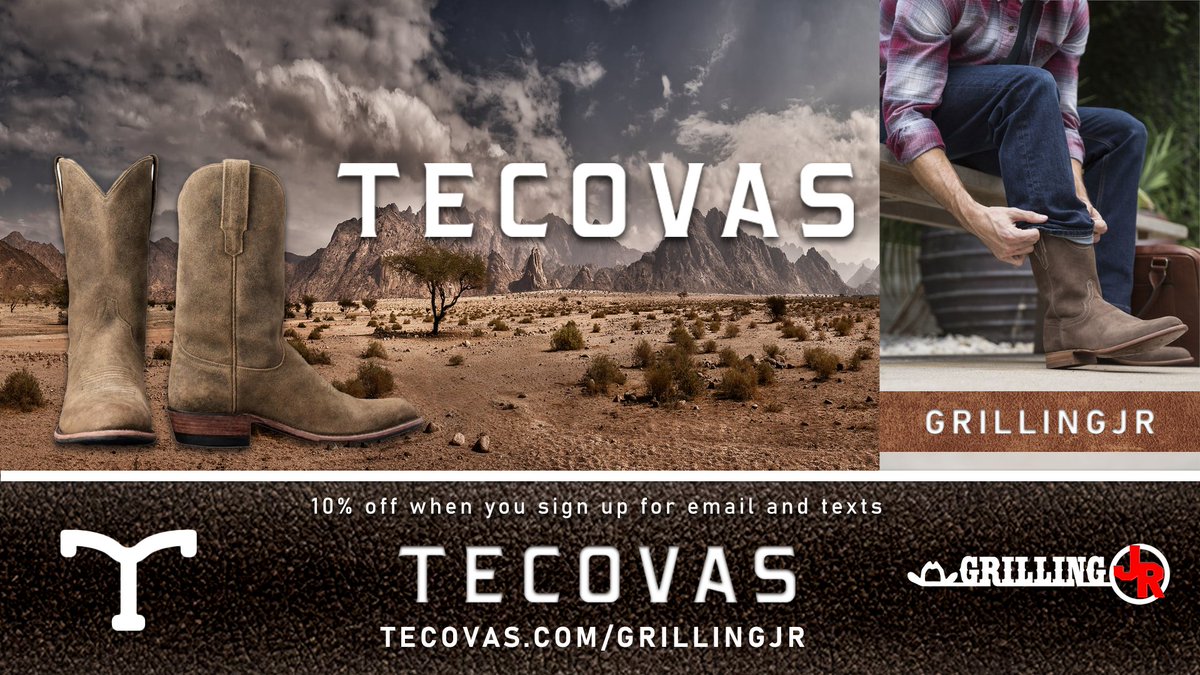 JrGrilling's tweet image. If America had a dress code, it’d be a great pair of boots.
👢 10% off at tecovas.com/GRILLINGJR when you sign up for emails + texts