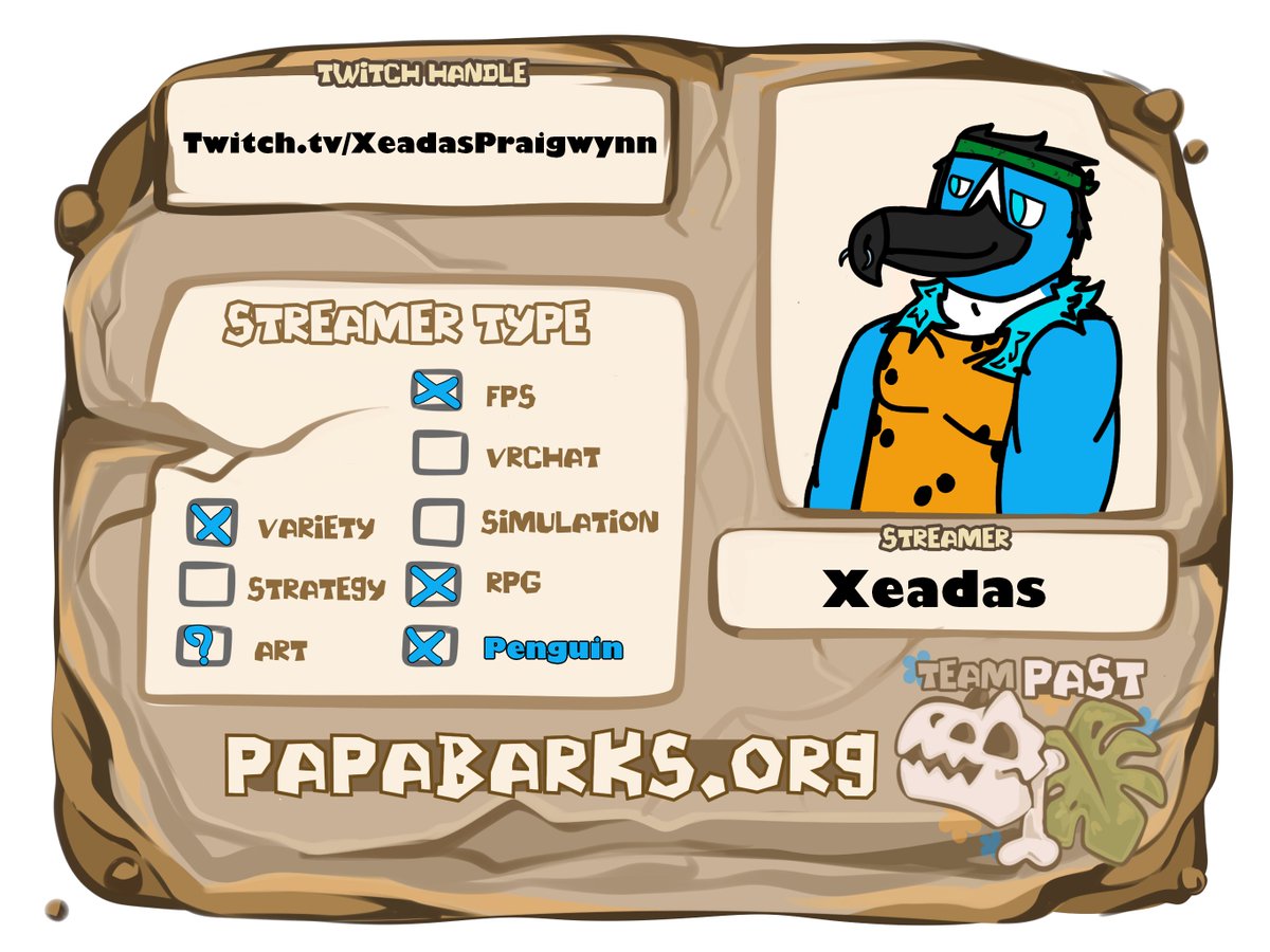 XeadasTuskley's tweet photo. So, I forgot to mention. I am apart of #Papabarks 2025 charity stream, and Im part of #TeamPast. Lets show #TeamFuture why we're better! With a new pngtuber for my first stream of the massive #charity collaboration with a surprise stream in store (hinted at in the id card!~) https://t.co/eNdUxwC5vf