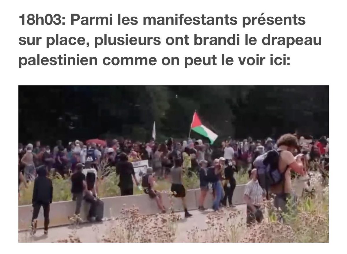C’est quoi le rapport entre l’autoroute A69 et la Palestine ?! 

Ce sont juste les mêmes délinquants extrémistes soutenus pour les ecolos et LFIstes qui défilent. 

On ne lâchera rien face aux ennemis de la République et de la France