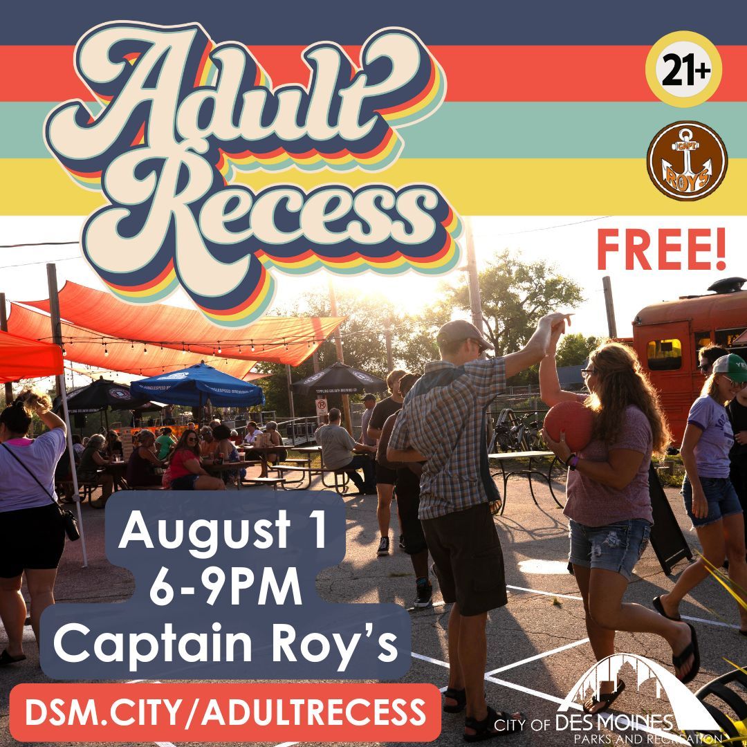 DesMoinesParks's tweet image. Call the babysitters, rally your friends, and play like kids again!☎️🏐🛝

Adult Recess is making it&apos;s return for one epic night of games, live music, and food and drink specials at Captain Roy&apos;s! 

Sign up for this free 21+ event at DSM.City/AdultRecess🎉